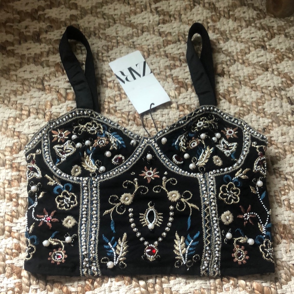 Zara beaded embroider crop top